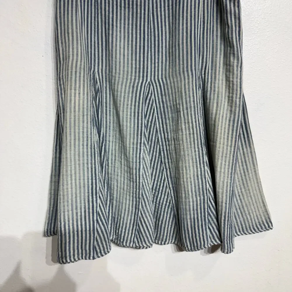 Free People Blue Summer Stripe Candace Midi Skirt Sz M